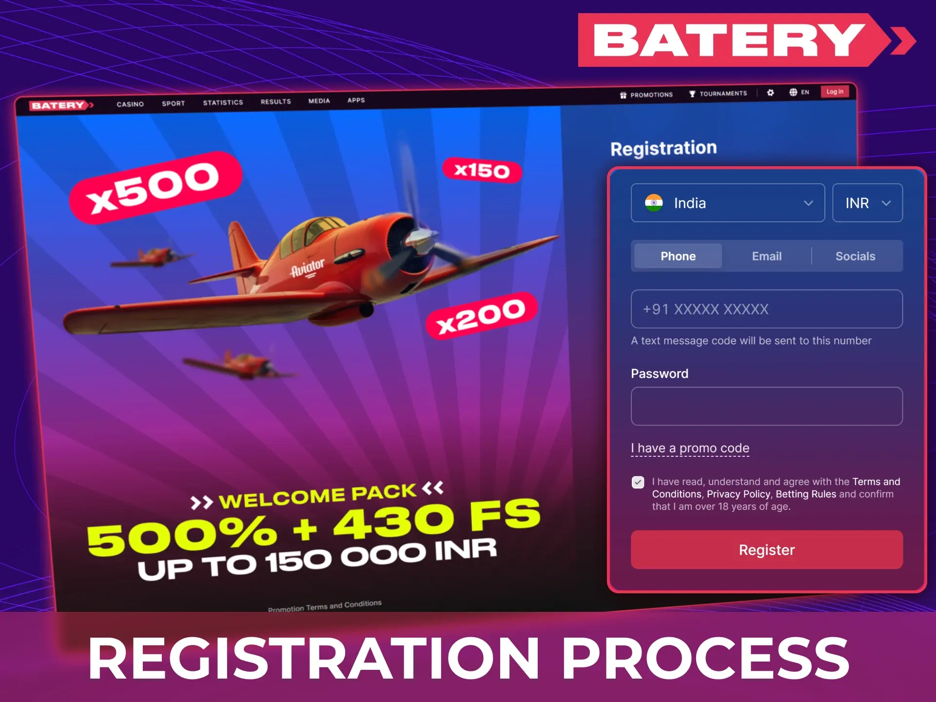 Step-by-step guide showing how to register a new account in the Batery app.