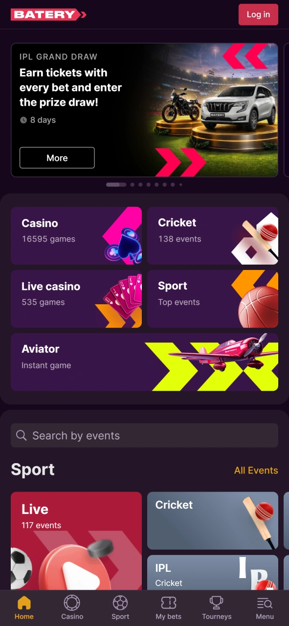 Explore games and betting options on the official Baterybet website.