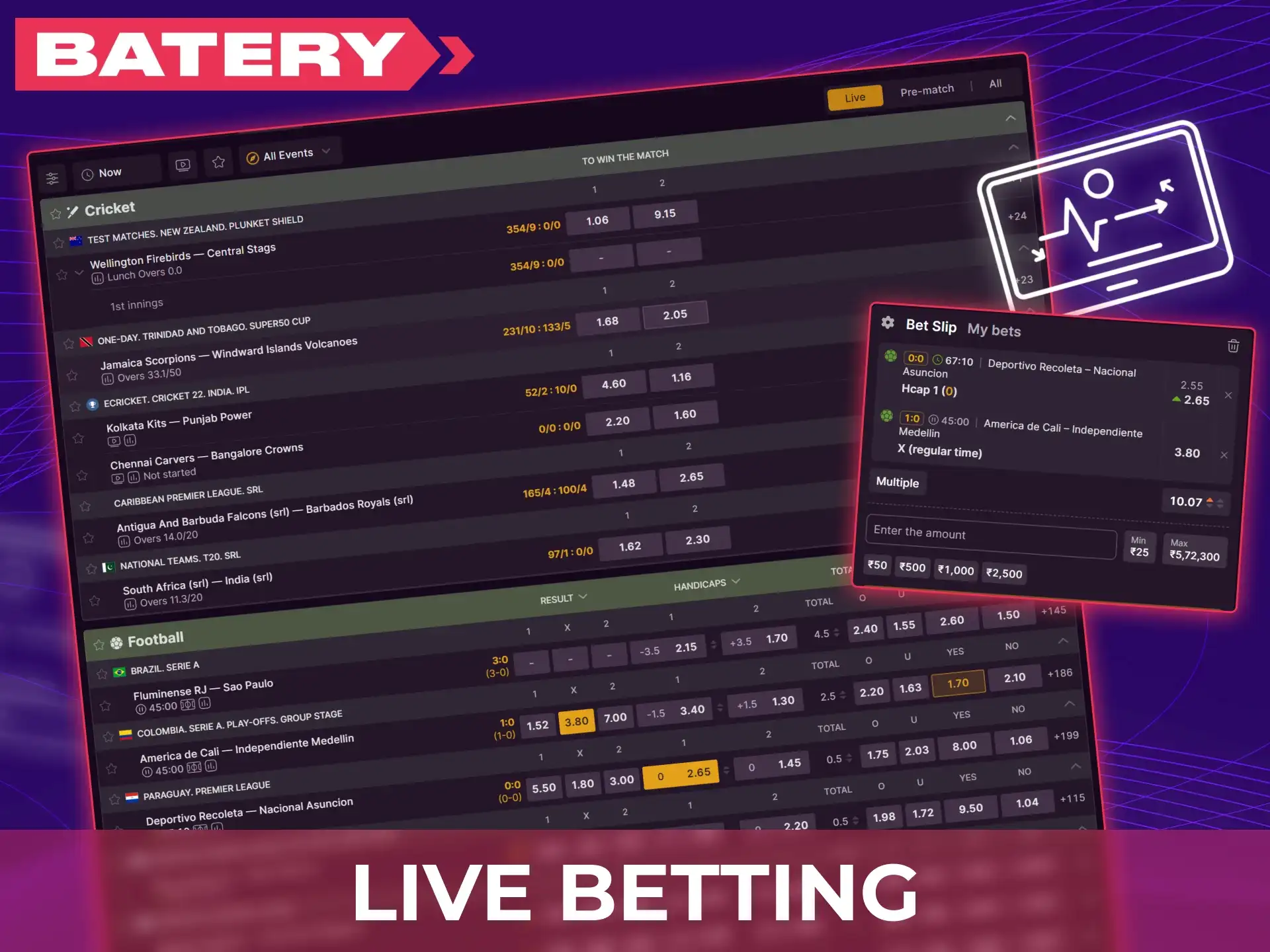 Place bets in real time during matches with dynamic odds.